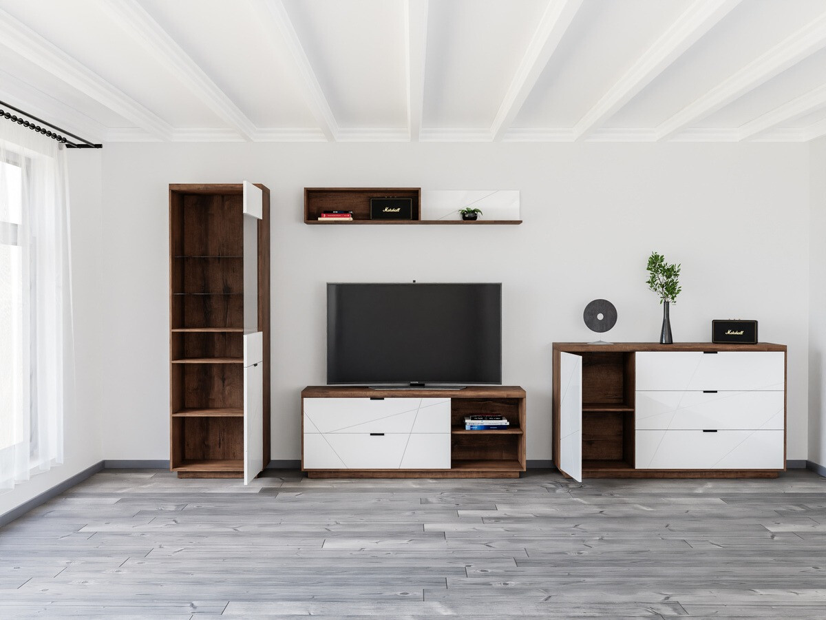 Ensemble de salon Fivale 114 (Chêne delano foncé + Blanc brillant)