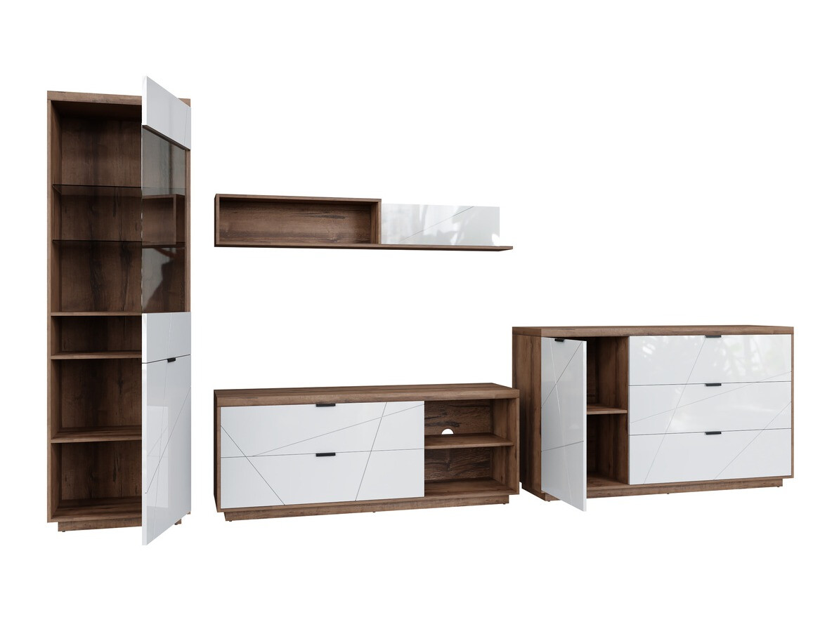Ensemble de salon Fivale 114 (Chêne delano foncé + Blanc brillant)