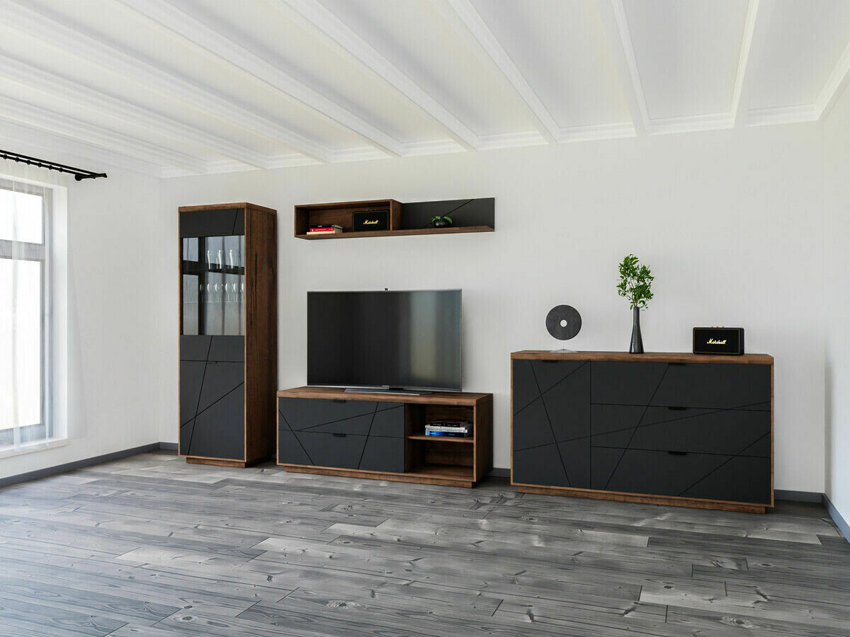 Ensemble de salon Fivale 114 (Chêne delano foncé + Noir mat)