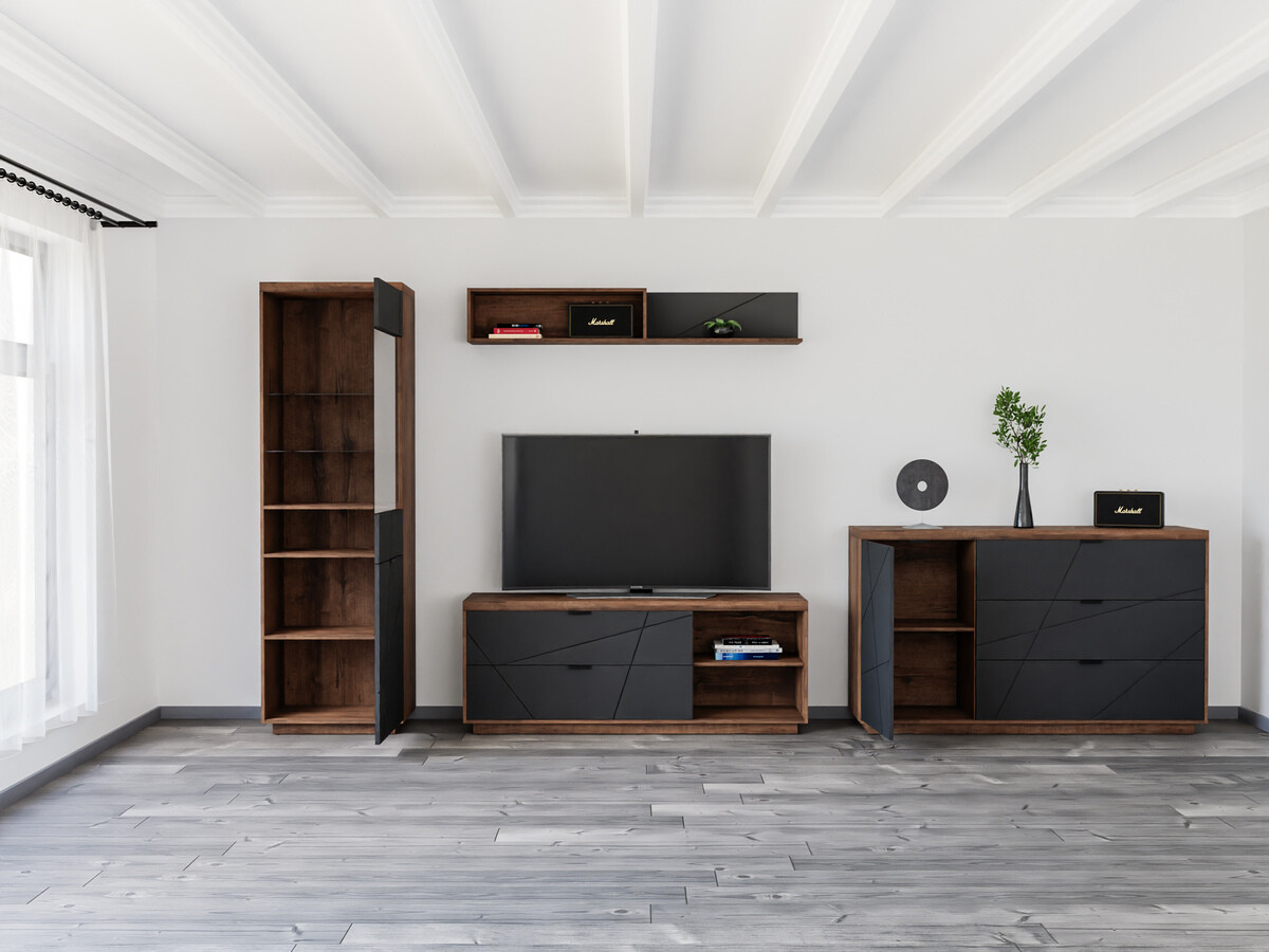 Ensemble de salon Fivale 114 (Chêne delano foncé + Noir mat)