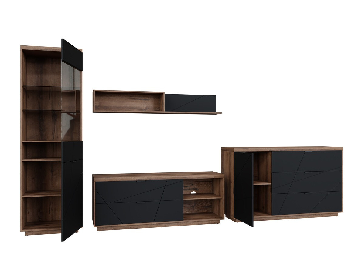 Ensemble de salon Fivale 114 (Chêne delano foncé + Noir mat)