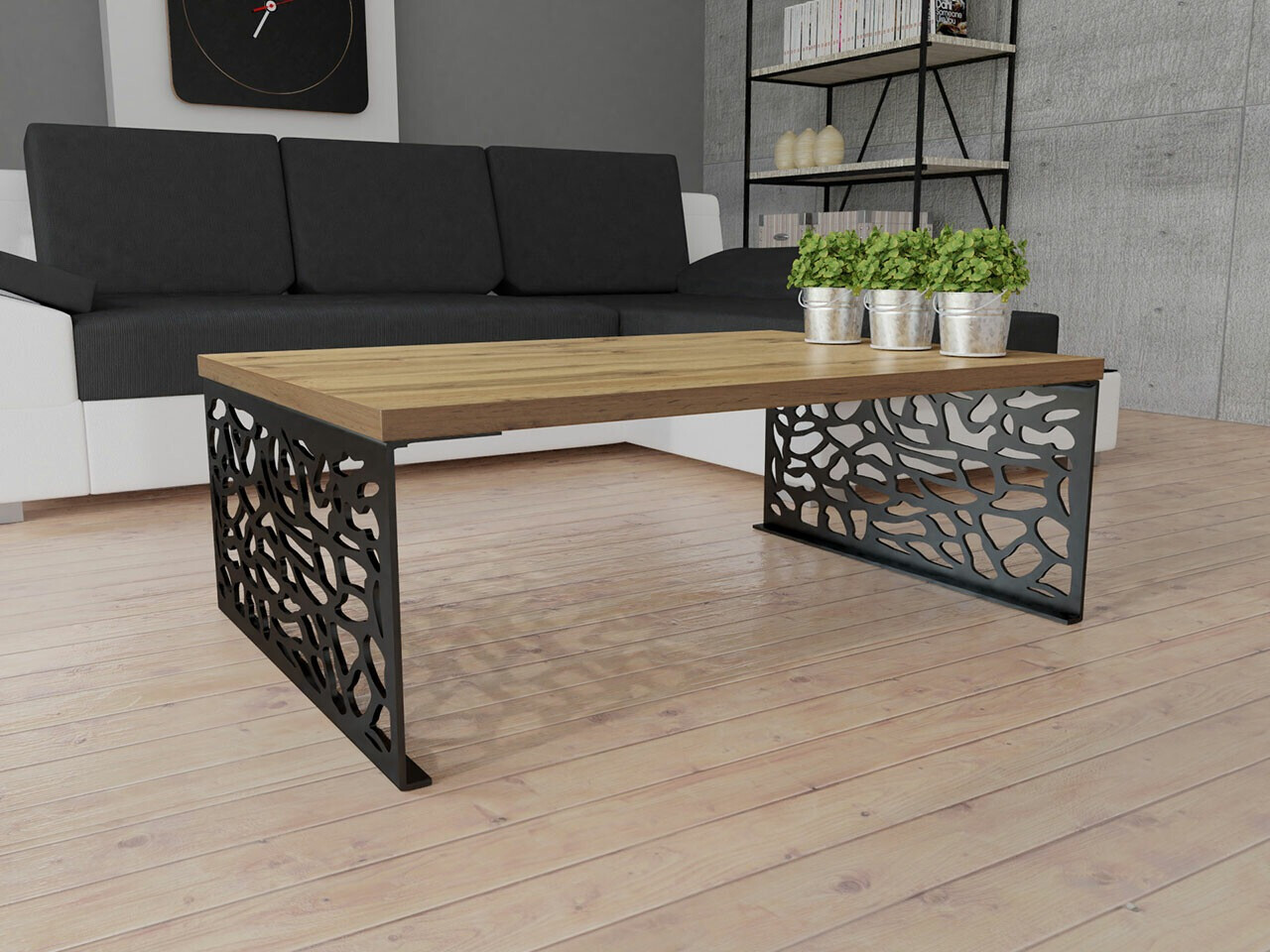 Table basse Germantown 107 (Chêne + Noir mat)