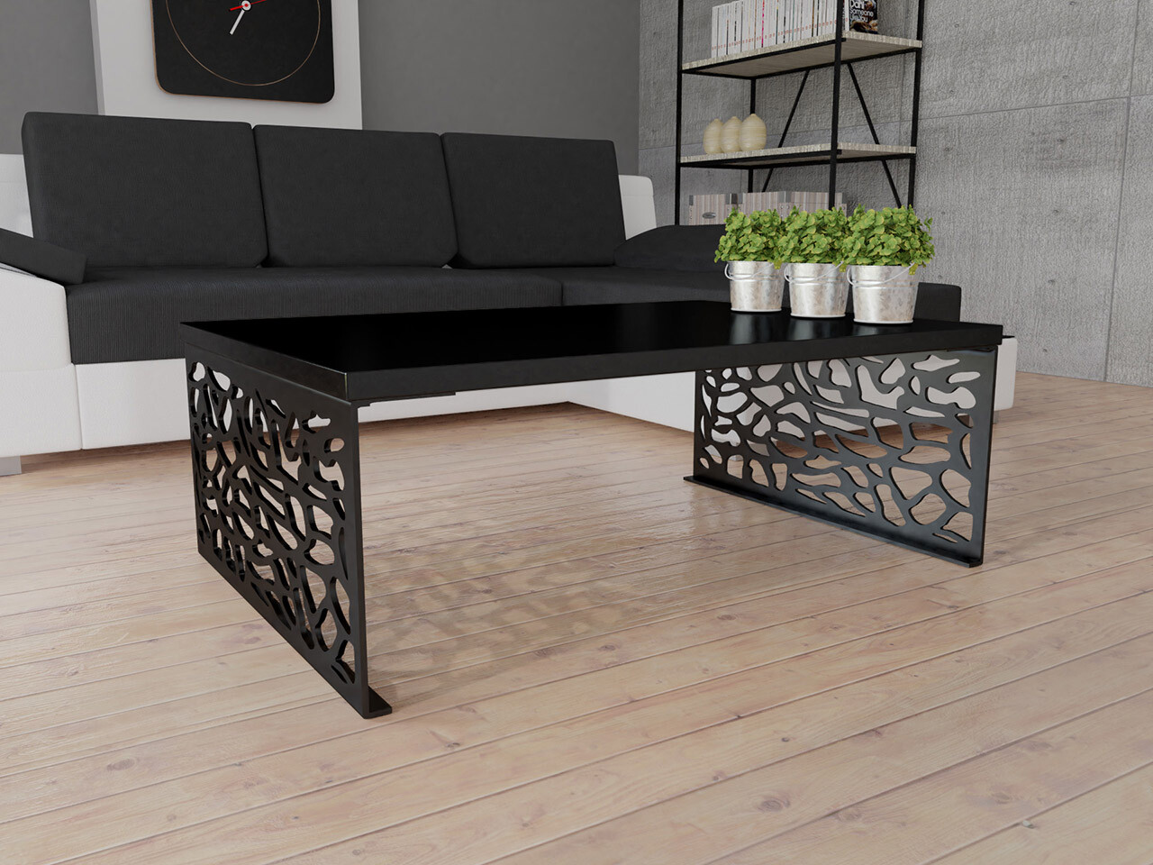 Table basse Germantown 107 (Noir brillant + Noir mat)