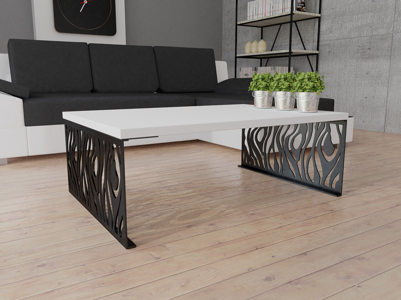 Table basse Germantown 108 (Blanc brillant + Noir mat)