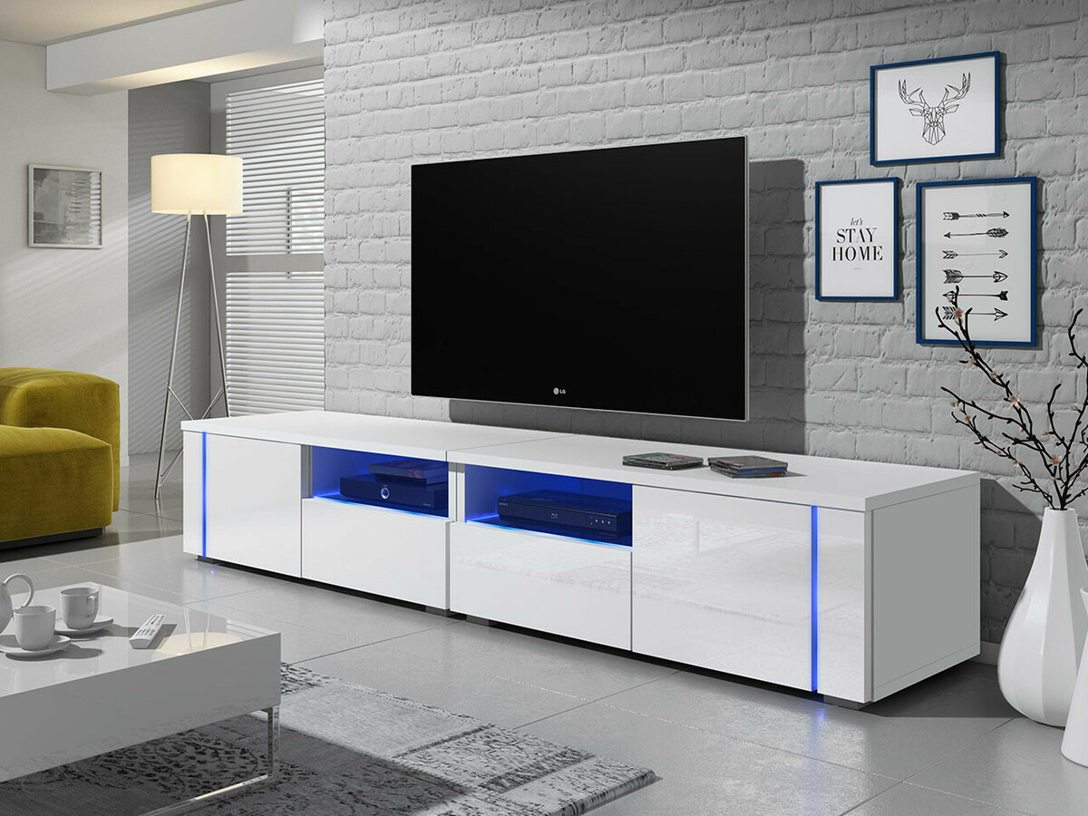 Meuble TV Nashville 127 (Blanc + Blanc brillant)