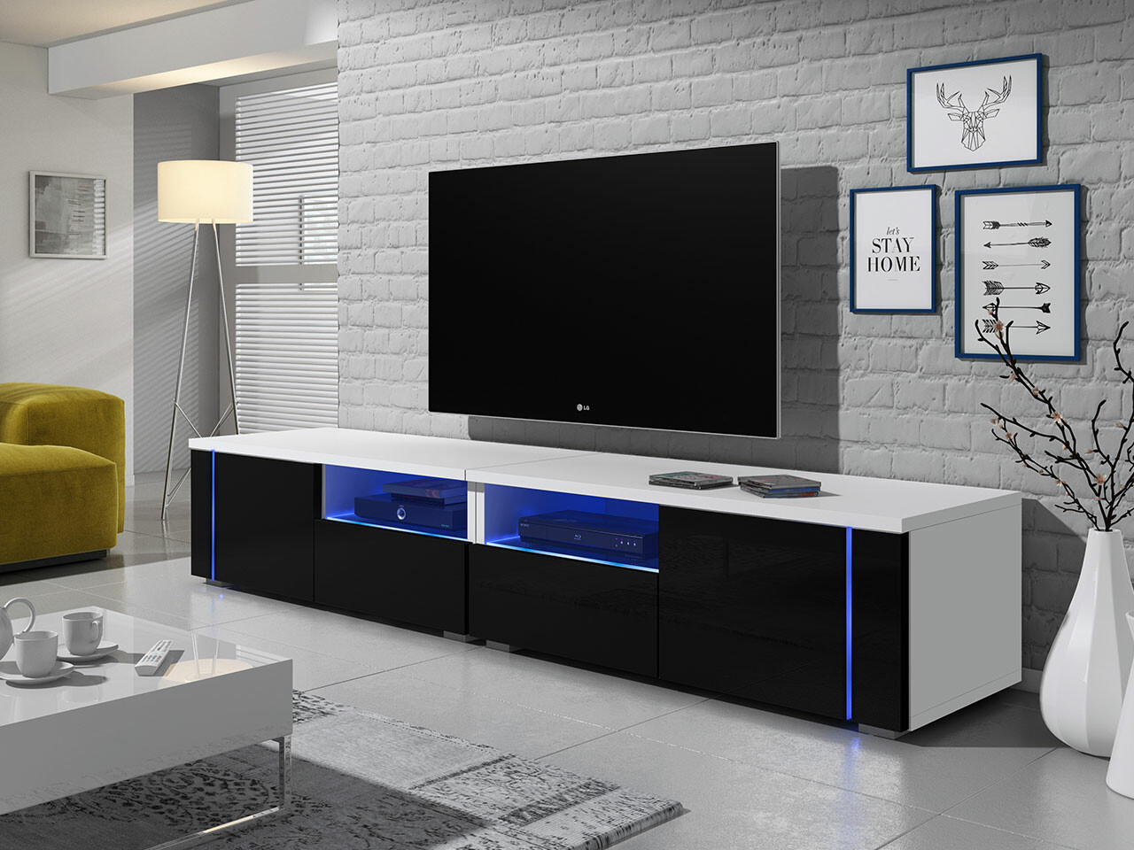 Meuble TV Nashville 127 (Blanc + Noir brillant)