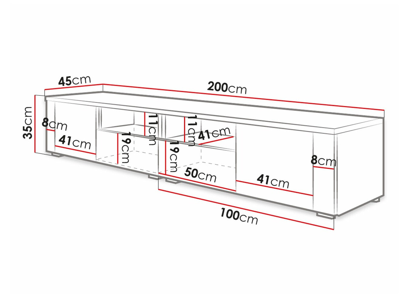 Meuble TV Nashville 127 (Blanc + Noir brillant)