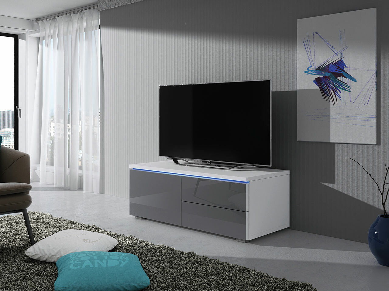 Meuble TV Uva VI (Blanc + Gris brillant)
