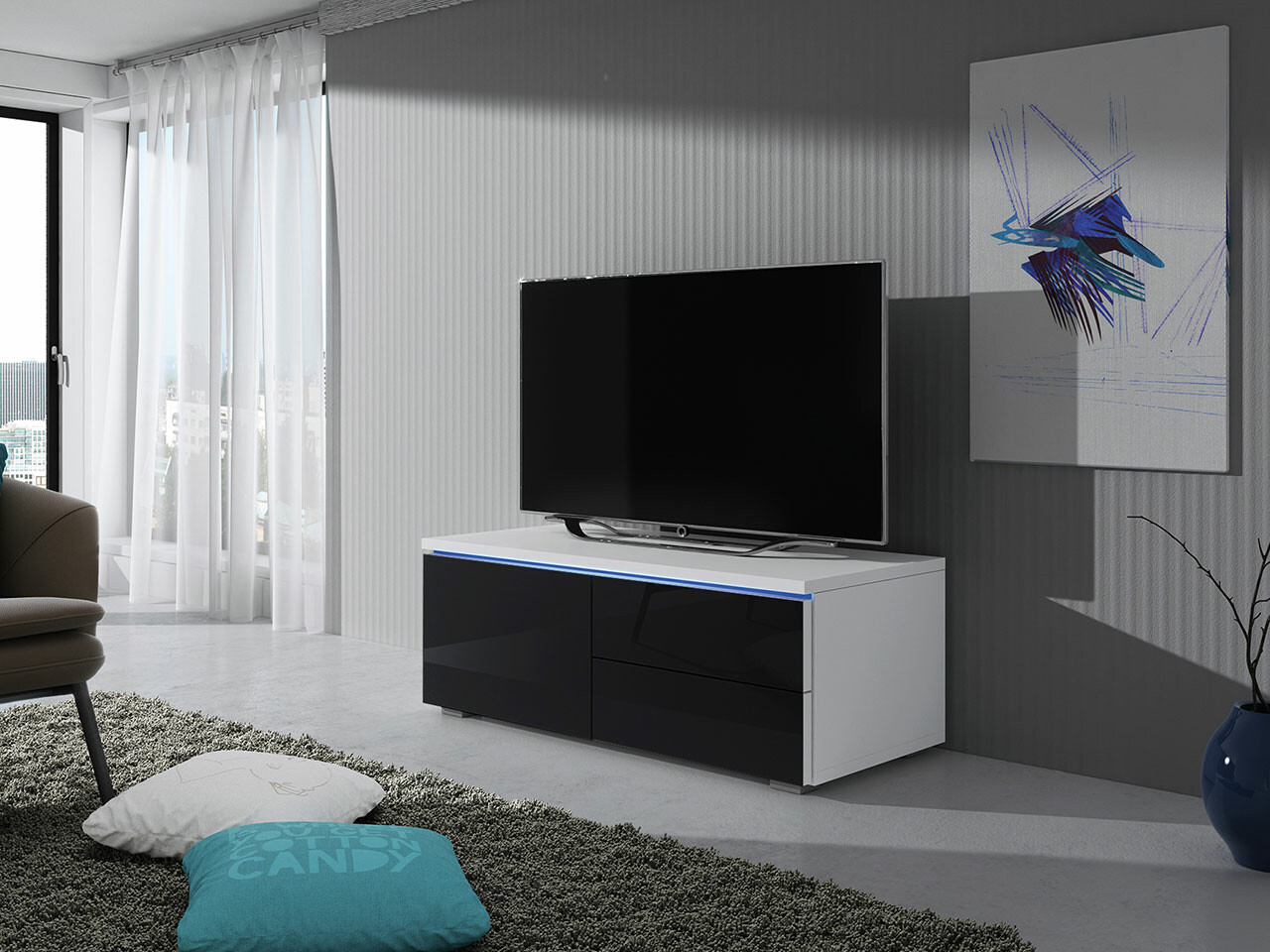 Meuble TV Uva VI (Blanc + Noir brillant)