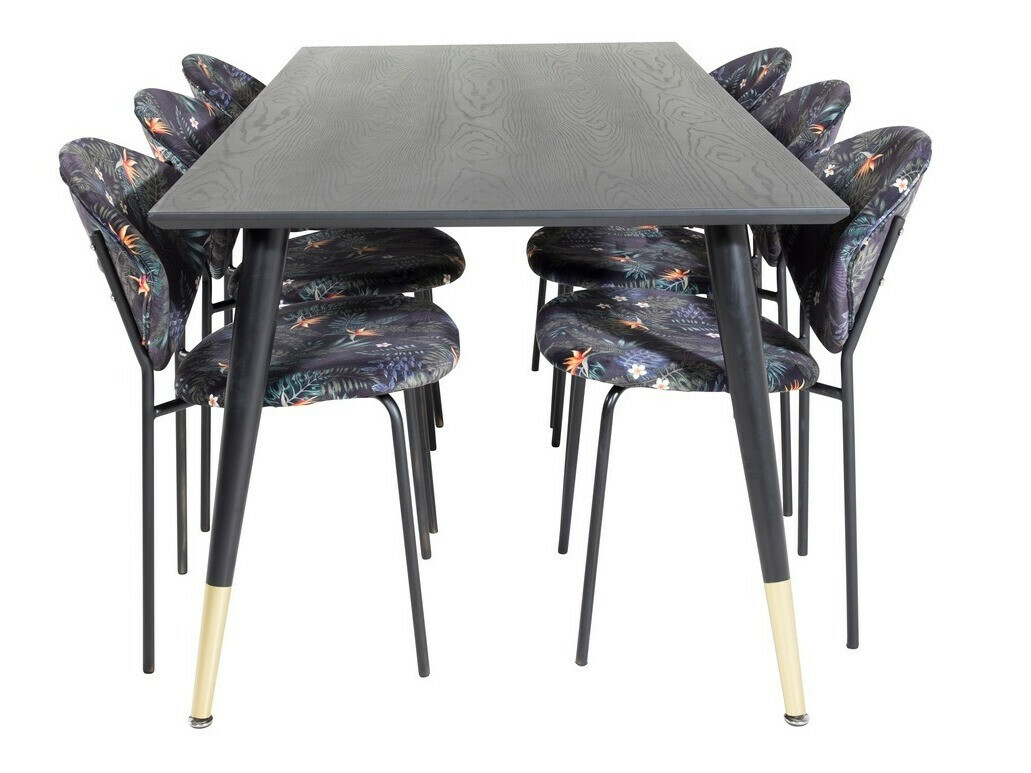 Salle à manger complète Dallas 1260 (Motif floral + Noir)