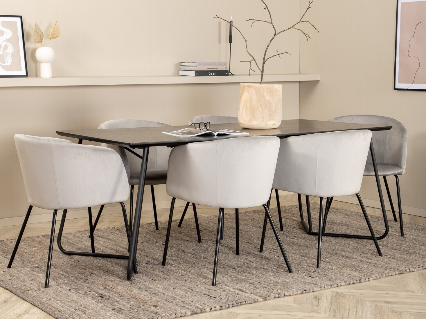 Salle à manger complète Dallas 2569 (Gris clair + Noir)
