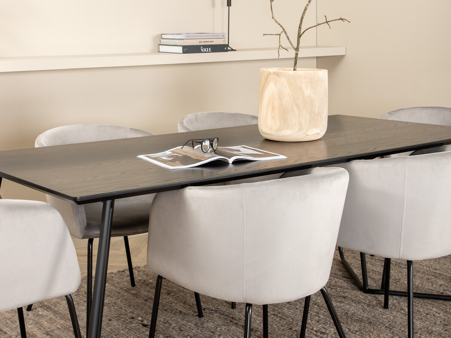 Salle à manger complète Dallas 2569 (Gris clair + Noir)