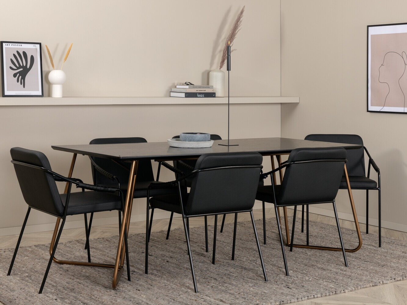 Salle à manger complète Dallas 2720 (Noir + Cuivre)