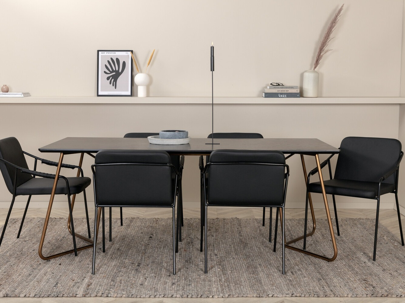 Salle à manger complète Dallas 2720 (Noir + Cuivre)