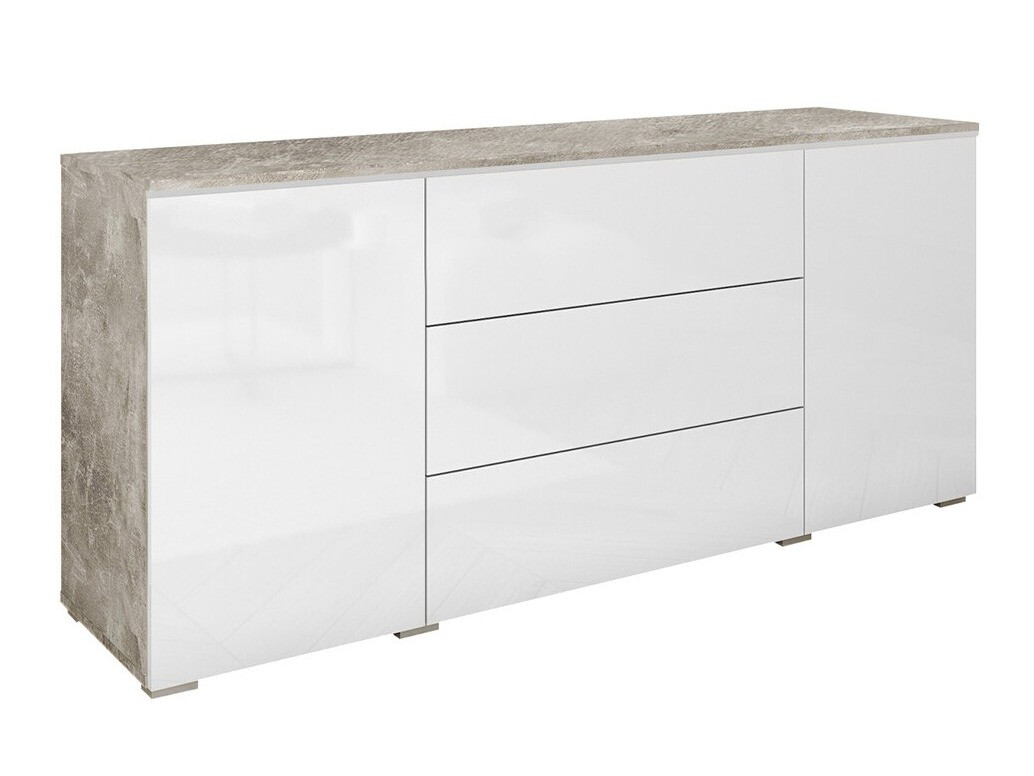 Commode Mirfivo 102 (Béton + Blanc brillant)