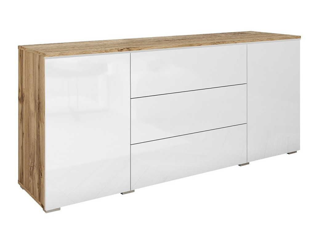 Commode Mirfivo 102 (Chêne wotan + Blanc brillant)