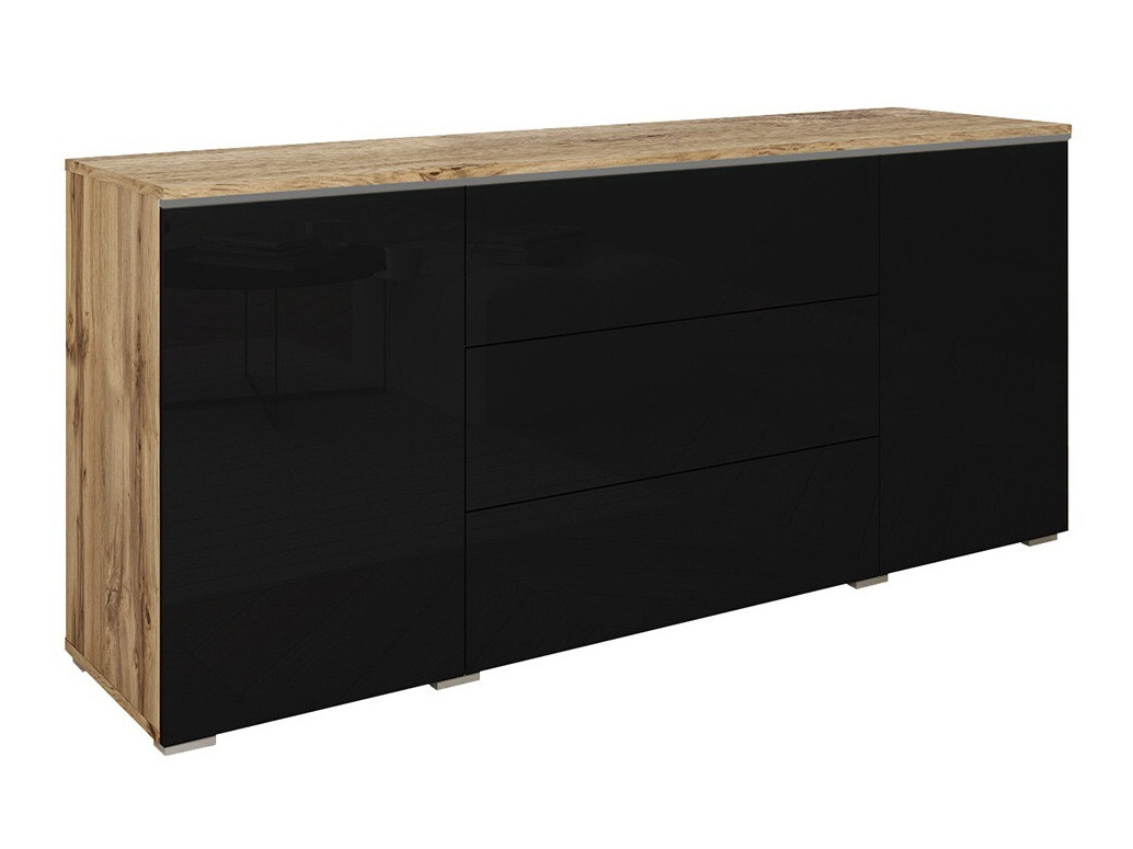 Commode Mirfivo 102 (Chêne wotan + Noir brillant)