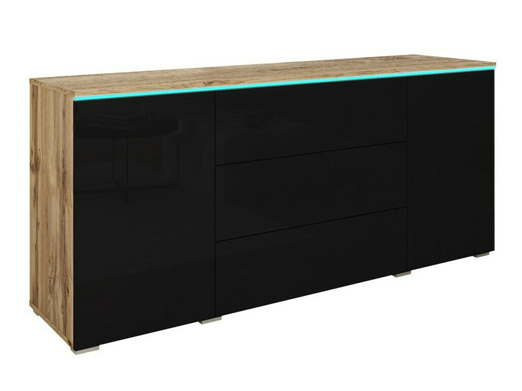 Commode Sarasota 142 (Chêne wotan + Noir brillant)