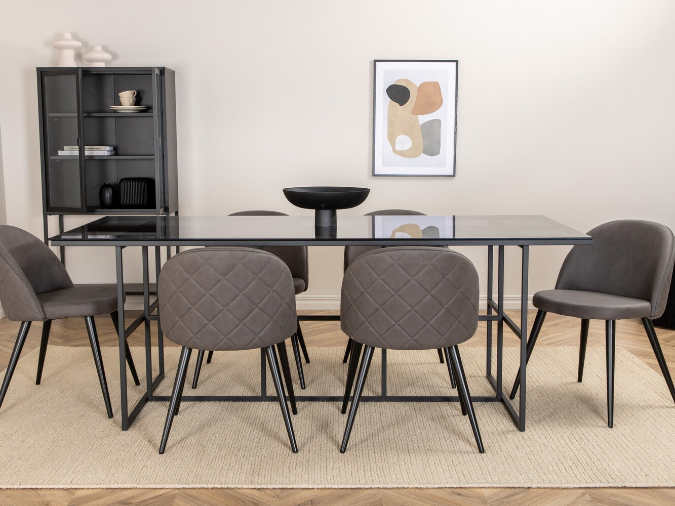 Salle à manger complète Dallas 3042 (Gris foncé + Noir)