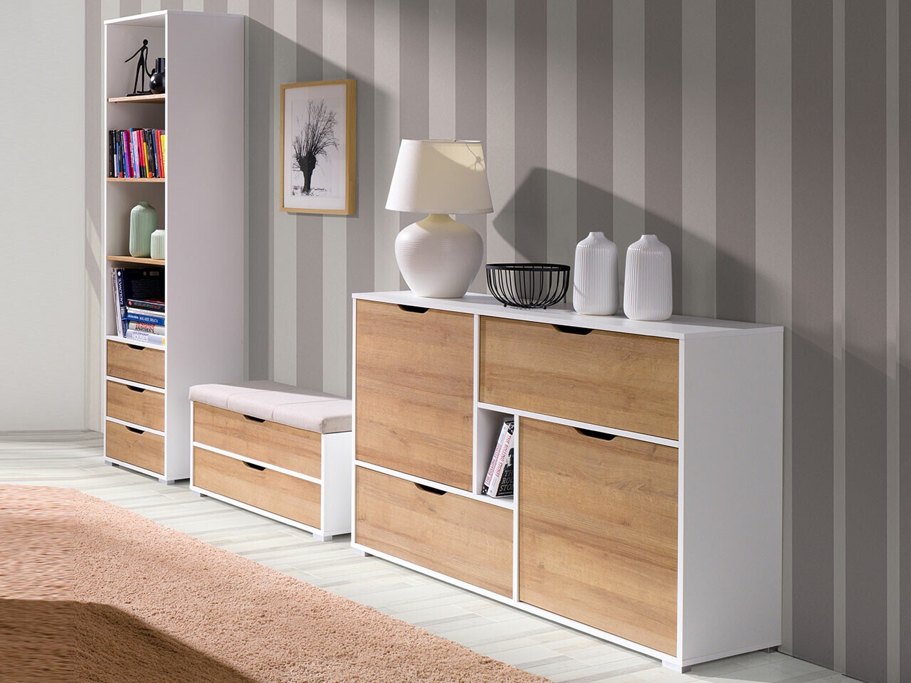 Ensemble de meubles Providence H121 (Blanc + Chêne doré)