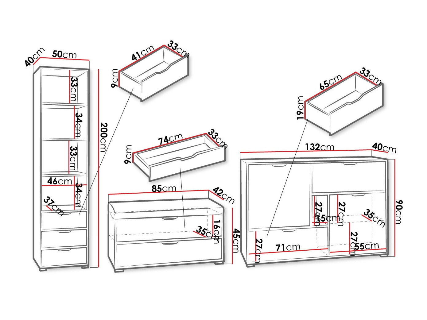 Ensemble de meubles Providence H121 (Blanc + Chêne doré)