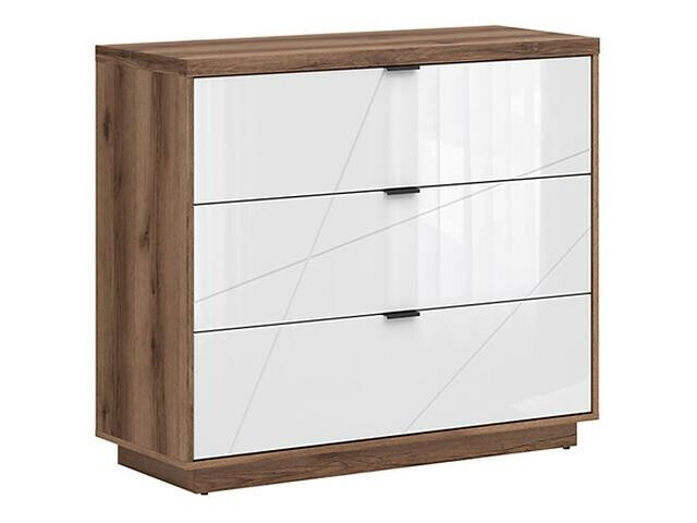 Commode Fivale 118 (Chêne delano foncé + Blanc brillant)