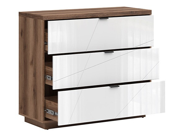 Commode Fivale 118 (Chêne delano foncé + Blanc brillant)