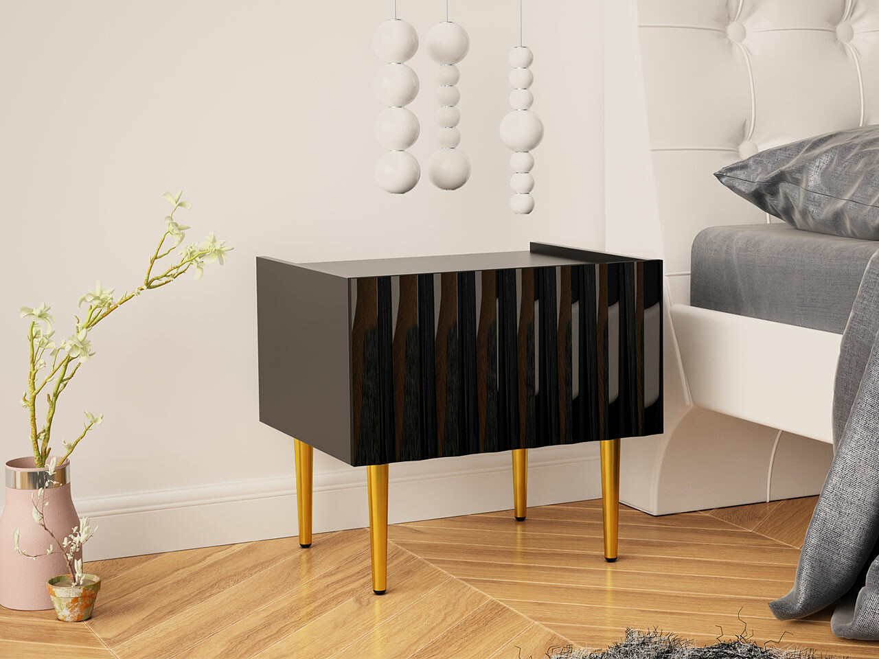 Table de chevet Amplexal (Noir brillant + Noir)