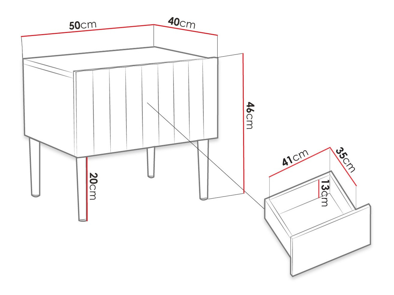 Table de chevet Amplexal (Noir brillant + Noir)