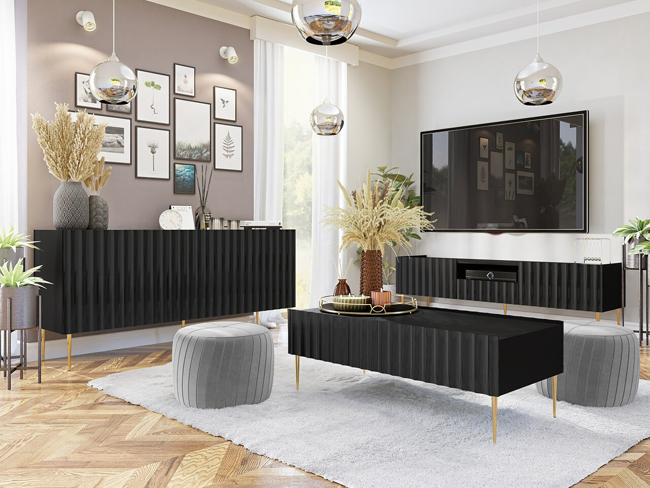 Ensemble de salon Merced B131 (Noir brillant + Noir)