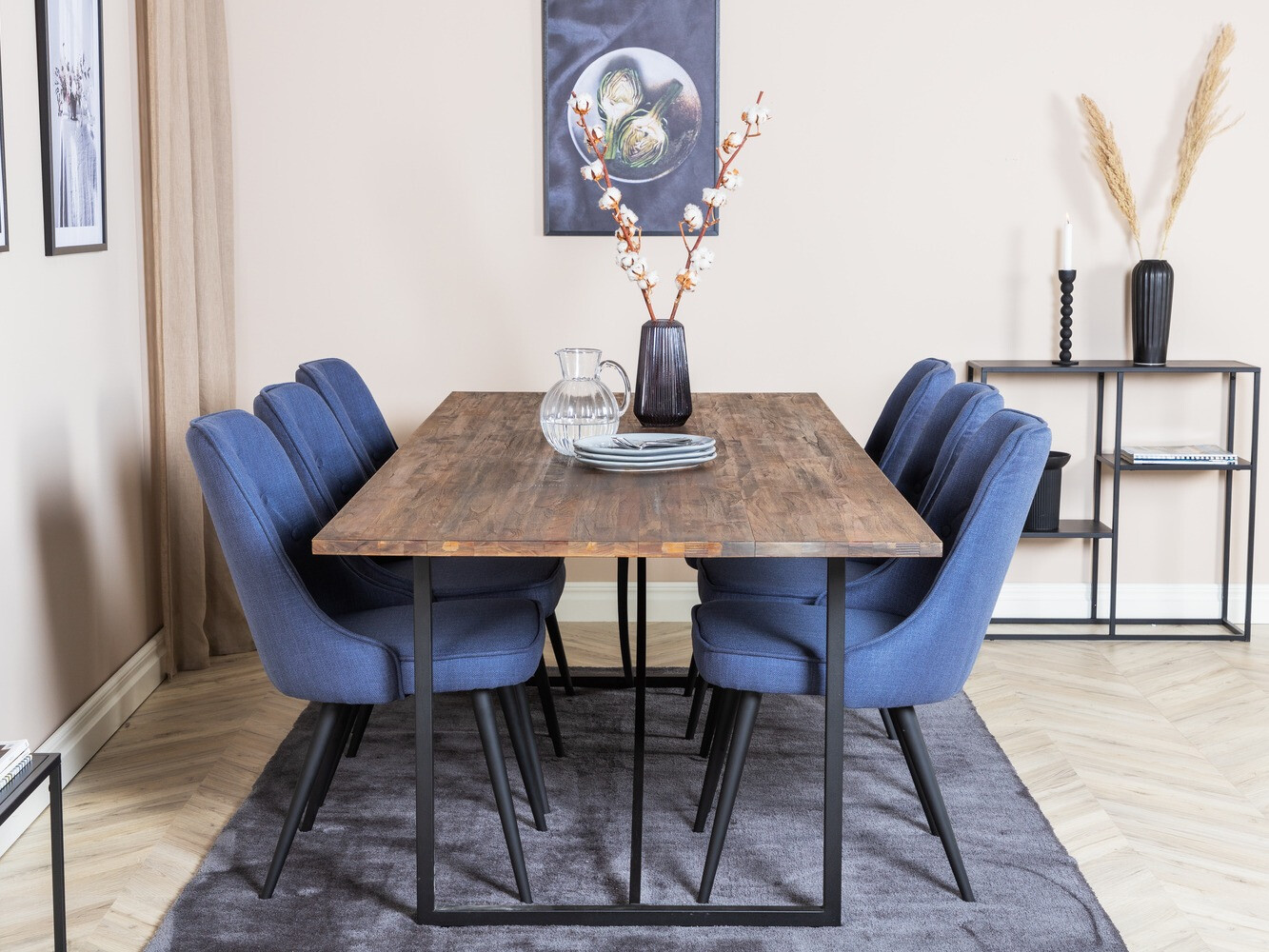 Salle à manger complète Dallas 1865 (Noir + Bleu)