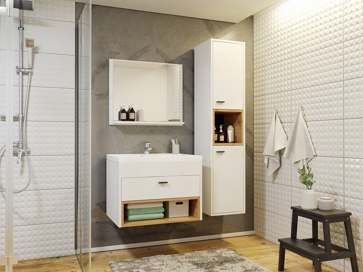 Armoire de salle de bain murale Velum (Blanc + Chêne Artisan)