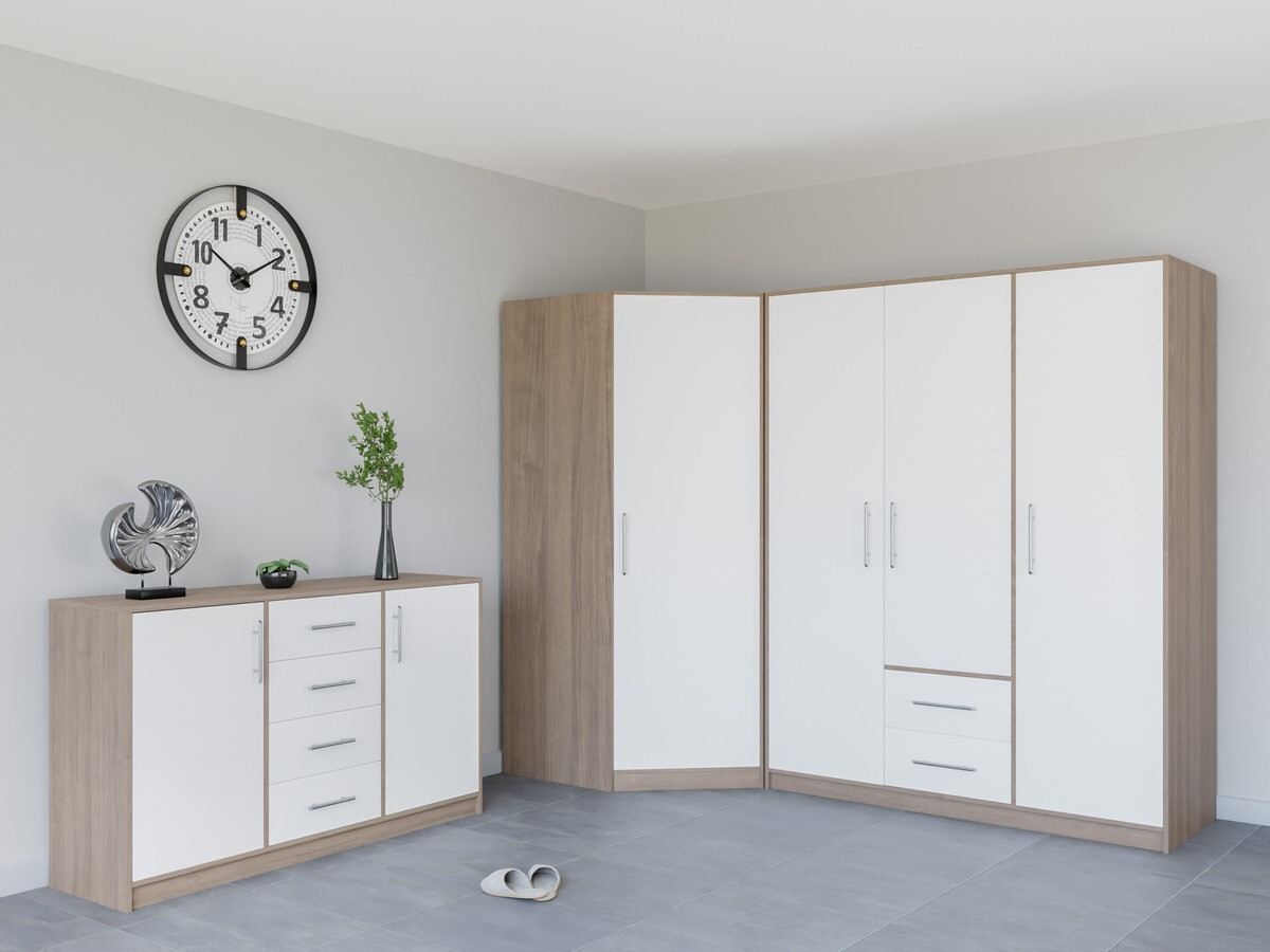 Armoire d'angle Cavmero 106 (Sonoma chêne + Blanc)