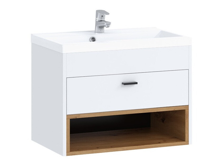 Armoire de salle de bains murale pour lavabo Velum (Blanc + Chêne Artisan)