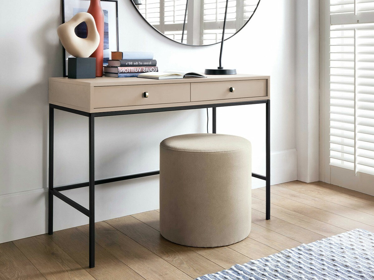 Bureau En Bois Pelliculé Lambrissé Beige, 130x60x75 Cm, 1 Tiroir, Occasion