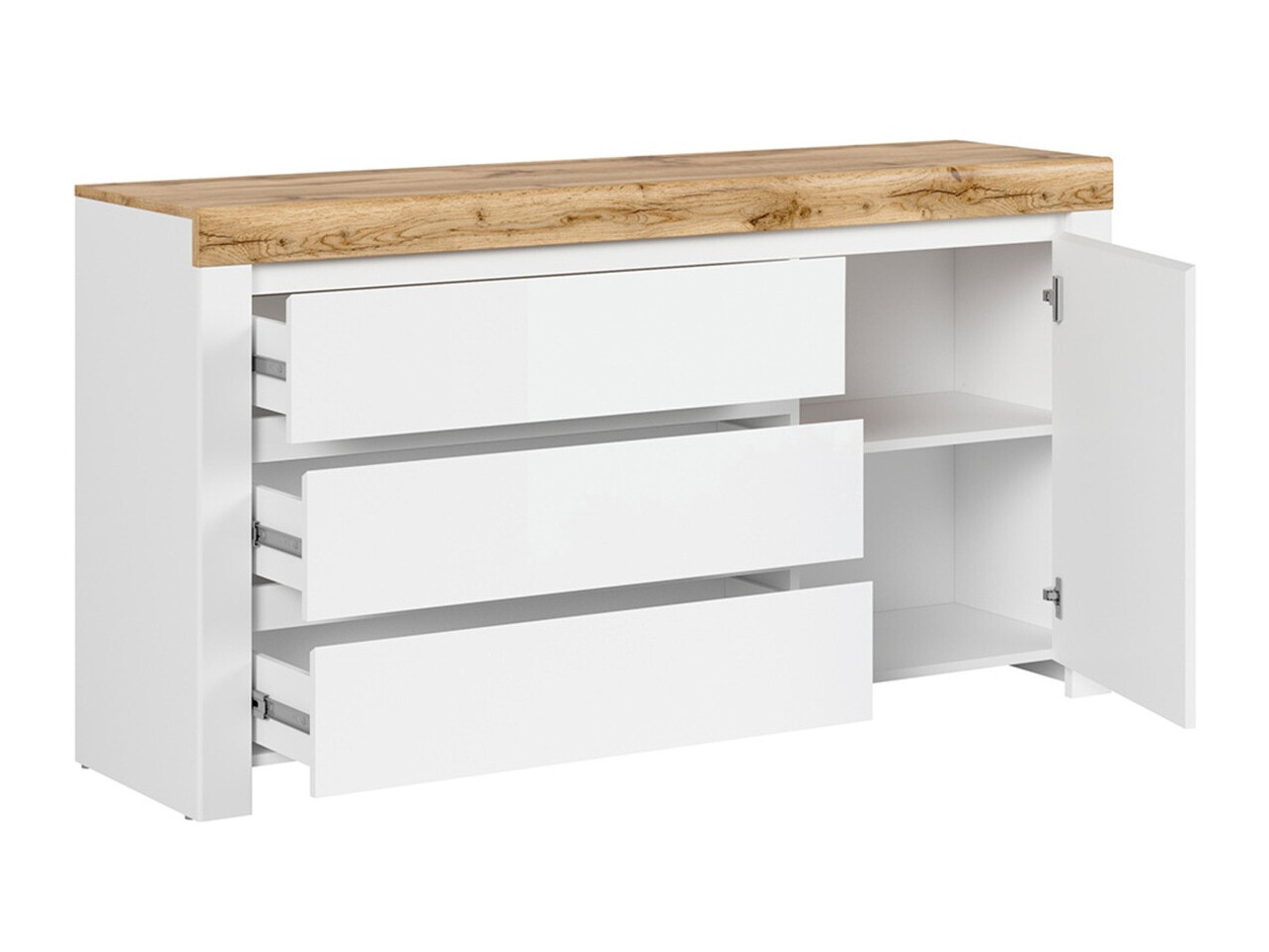 Commode Sonsoru 100 (Blanc + Blanc brillant + Chêne wotan)