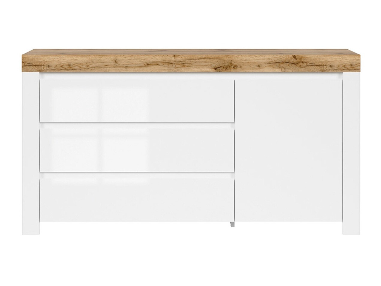 Commode Sonsoru 100 (Blanc + Blanc brillant + Chêne wotan)
