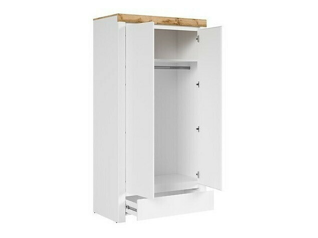 Armoire Sonsoru 110 (Blanc + Blanc brillant + Chêne wotan)