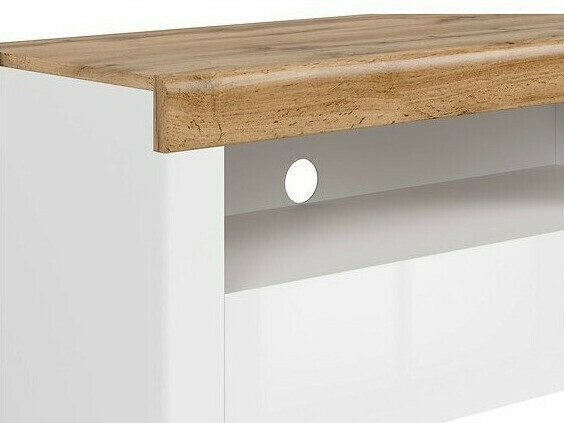 Meuble TV Sonsoru 107 (Blanc + Blanc brillant + Chêne wotan)