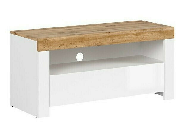 Meuble TV Sonsoru 107 (Blanc + Blanc brillant + Chêne wotan)