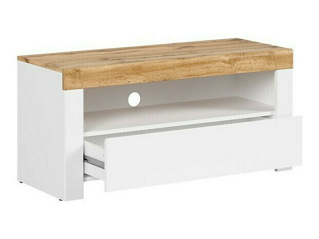 Meuble TV Sonsoru 107 (Blanc + Blanc brillant + Chêne wotan)