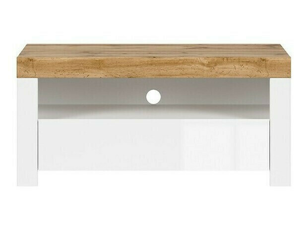 Meuble TV Sonsoru 107 (Blanc + Blanc brillant + Chêne wotan)