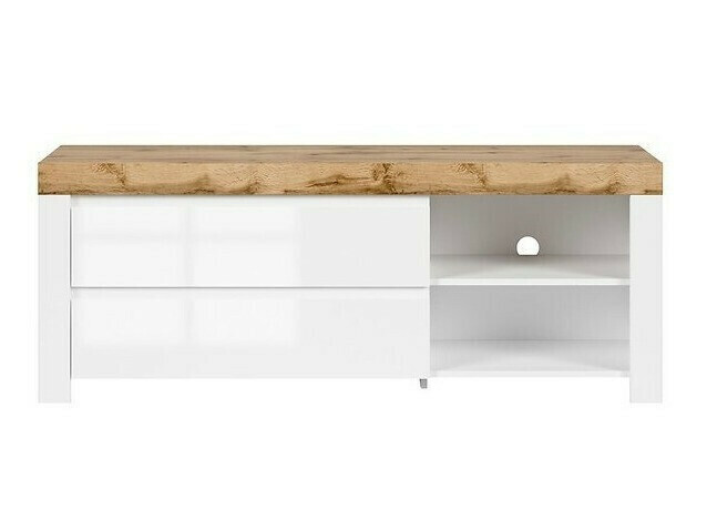 Meuble TV Sonsoru 108 (Blanc + Blanc brillant + Chêne wotan)