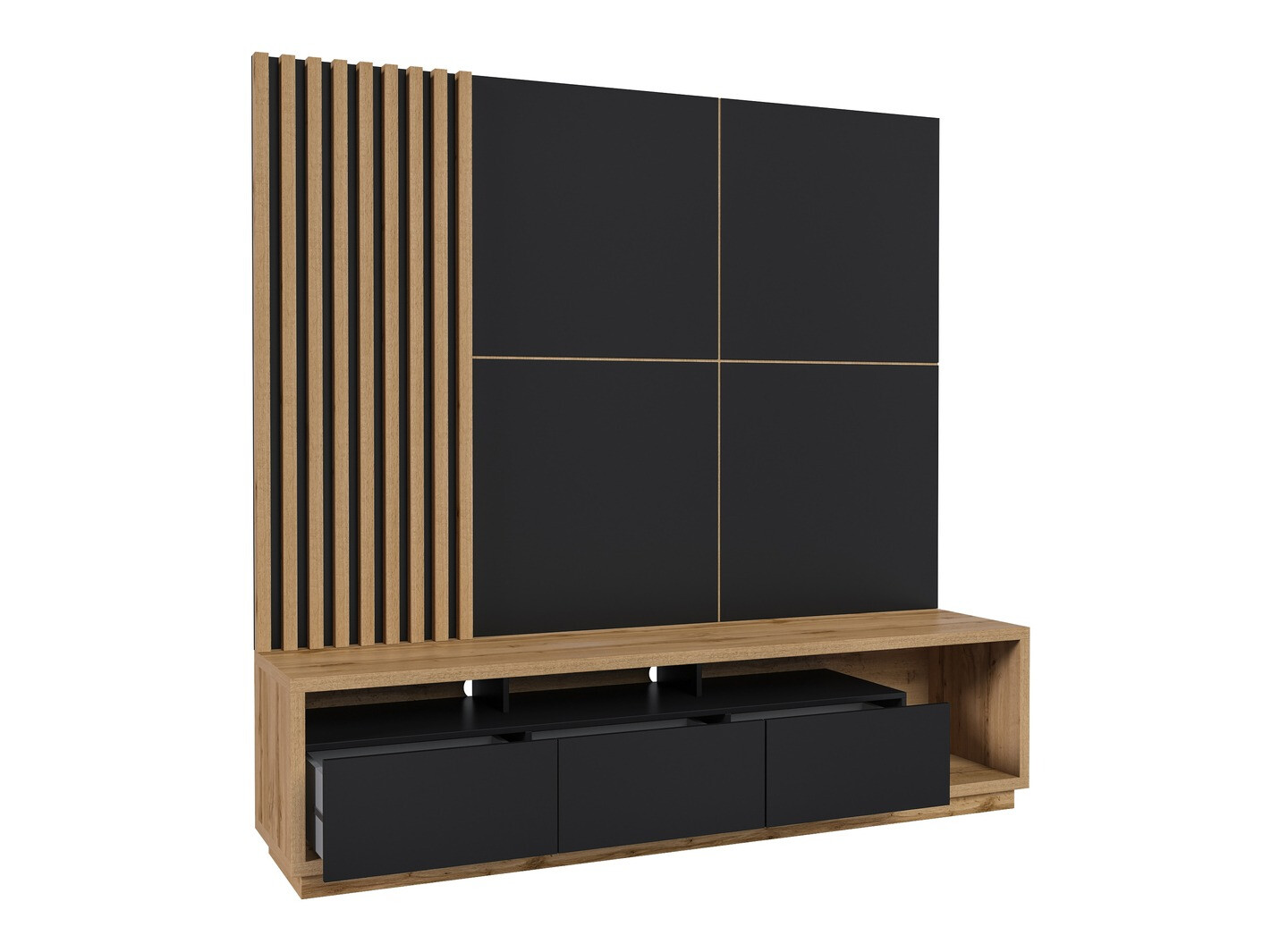 Ensemble de salon Austin 360 (Chêne wotan + Noir + Noir mat)