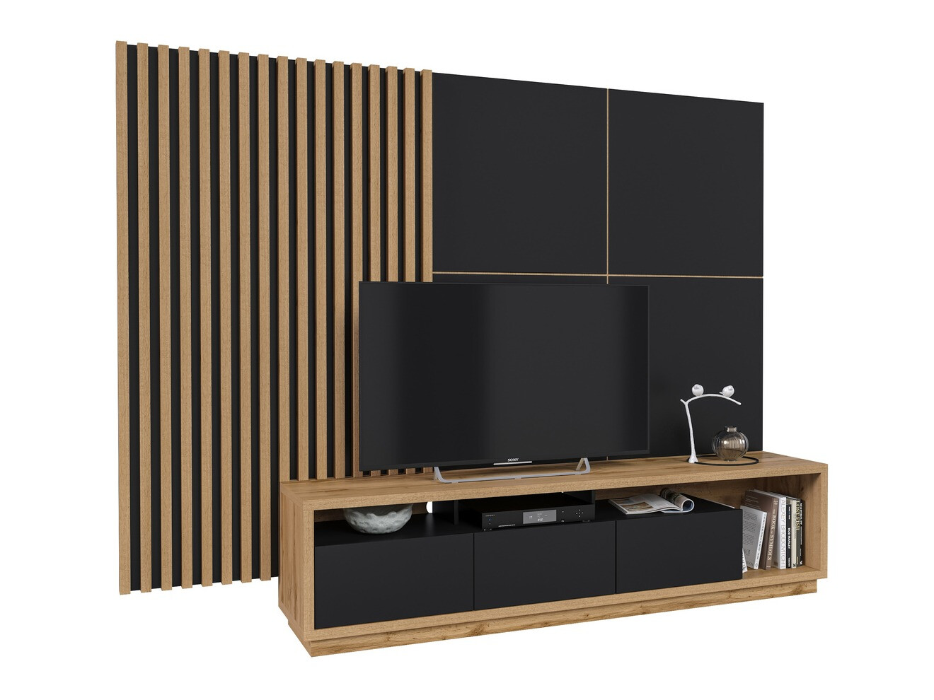 Ensemble de salon Austin 362 (Chêne wotan + Noir mat + Noir)