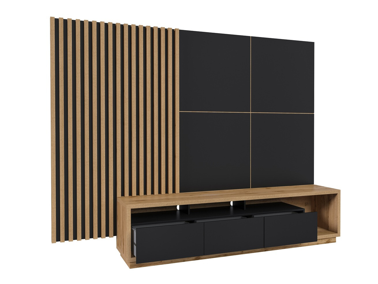 Ensemble de salon Austin 362 (Chêne wotan + Noir mat + Noir)