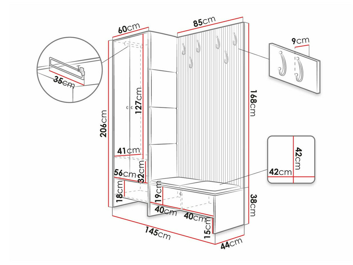 Meuble d'entrée Donio III (Chêne Artisan + Manila 18)
