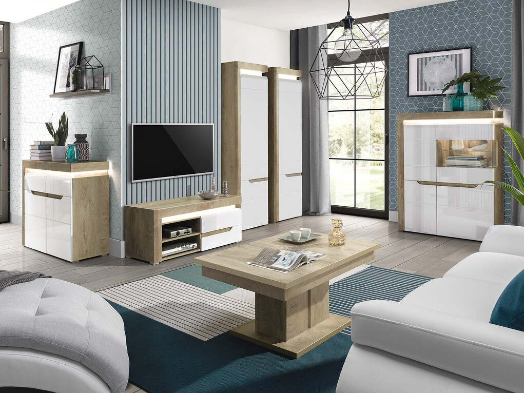 Meuble TV Revelmi 100 (Chêne + Blanc brillant)
