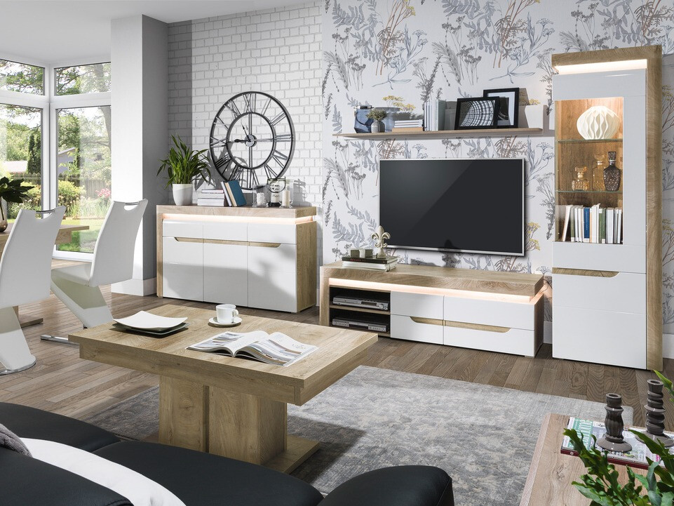 Meuble TV Revelmi 101 (Chêne + Blanc brillant)