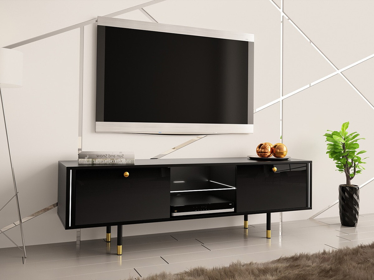 Meuble TV Merced 110 (Noir + Noir brillant)